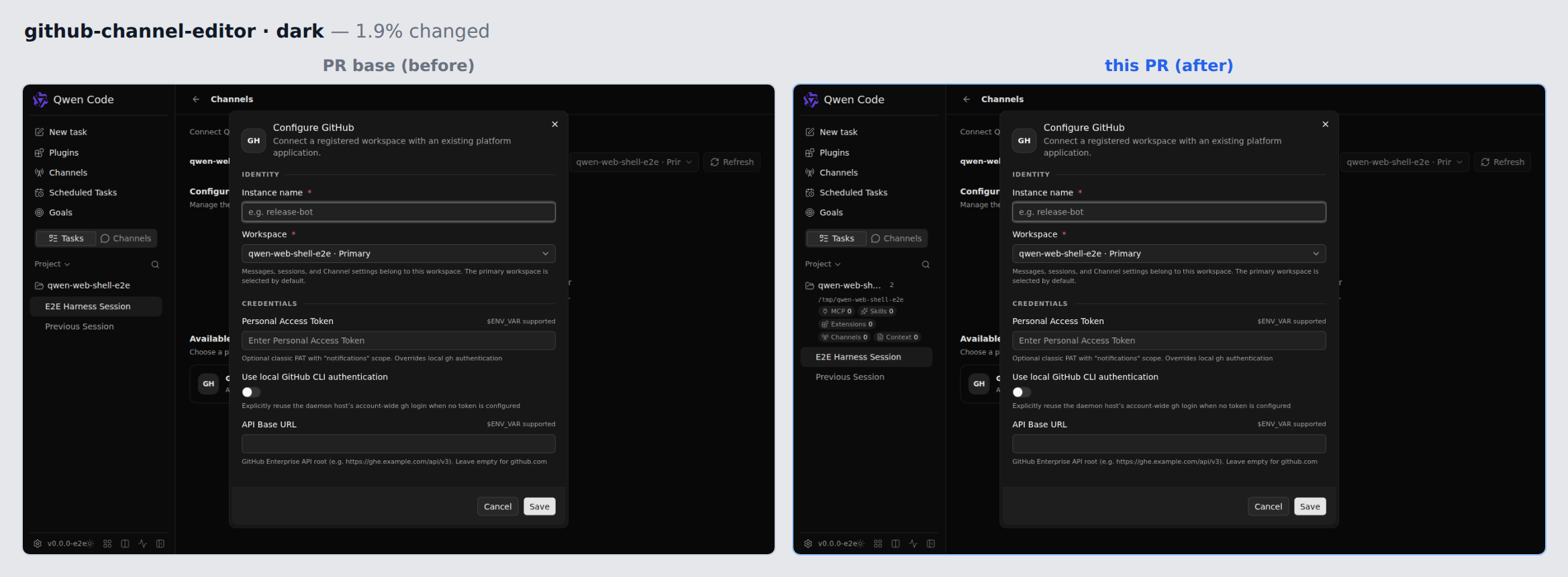 github-channel-editor-dark before/after